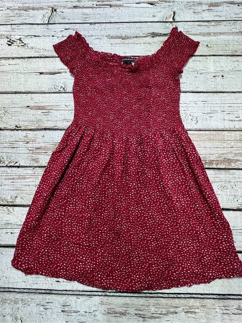 Brandy Melville Dark Red Floral Smocked Short Sleeve Casual Dress